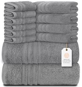 12 Piece Bath Towel Set for Bathroom Wealuxe Collection 2 Bath Towels 4 Hand Towels 6 Washcloths 100% Cotton Soft and Plush Highly Absorbent Soft Towe