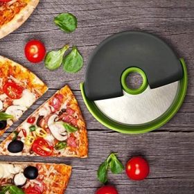 Pizza Cutter Wheel with Sharp Blade Pizza Slicer Comfortable and Safety Rubber Guard Easy to Cut and Clean Pizza Roller Blade (Color: green)